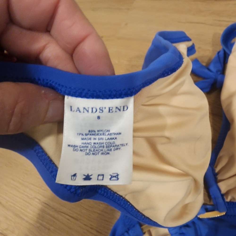 Lands End Blue Halter Bikini Swimsuit Set Women Size 10 Gold Hardware Detail - Picture 5 of 6